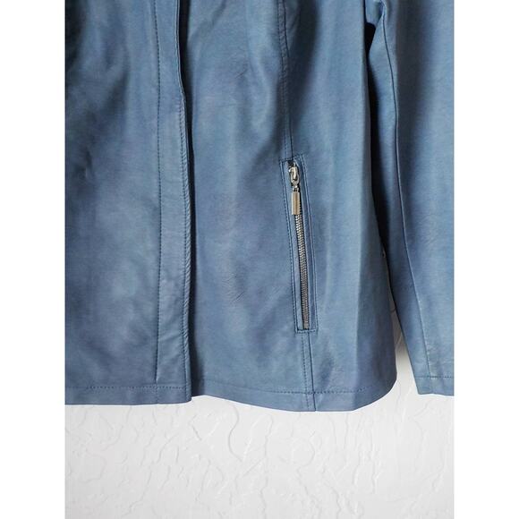 Alfani Blue Motto Jacket Faux Leather Mid Length Zip Pockets Women size 0X (12) - Picture 3 of 10